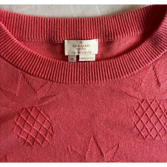 Kate Spade Live Colorfully Pink Textured Cropped Sweater w Pineapples, Size XL - Picture 4 of 5